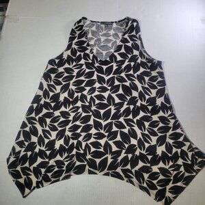 Adrianna Papell Black and Cream Leaf Print Blouse